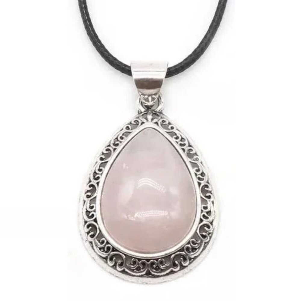 Rose Quartz Natural Gemstone Water Drop Pendant Necklace Healing Gemstone